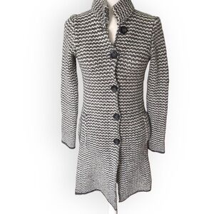 Cocogio Italian Made Duster Sweater in Gray and Ivory Wool Alpaca Blend Size S